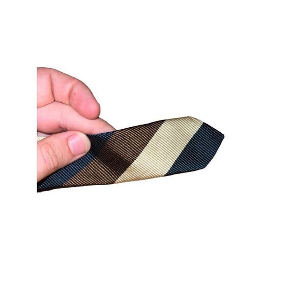 Faconnable Brown, Tan, & Black Striped Handmade in France Necktie - Picture 5 of 6